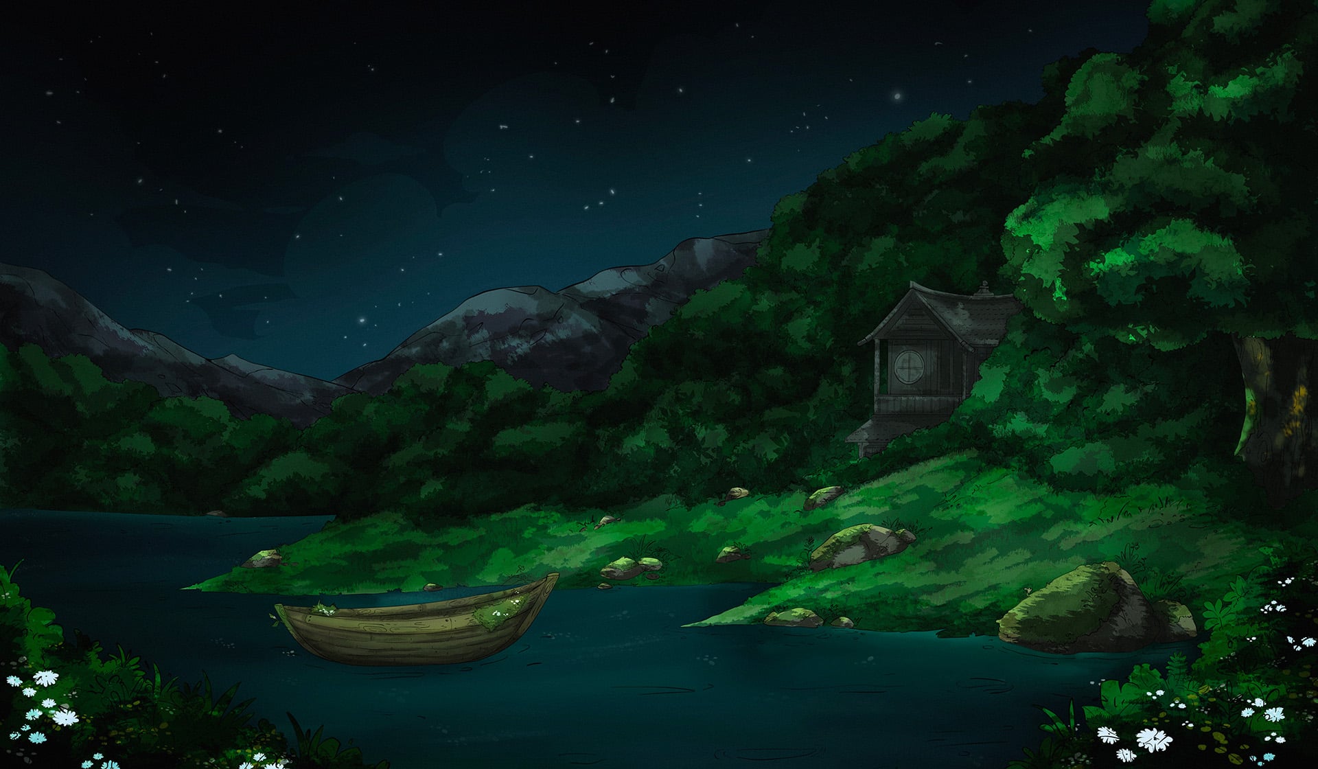 Lakeside cabin background